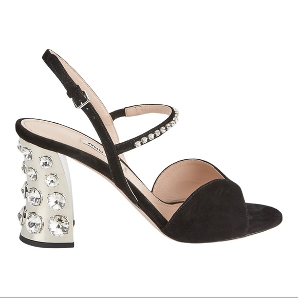 Miu Miu Shoes - Miu Miu Jeweled Block Suede Heels NWB